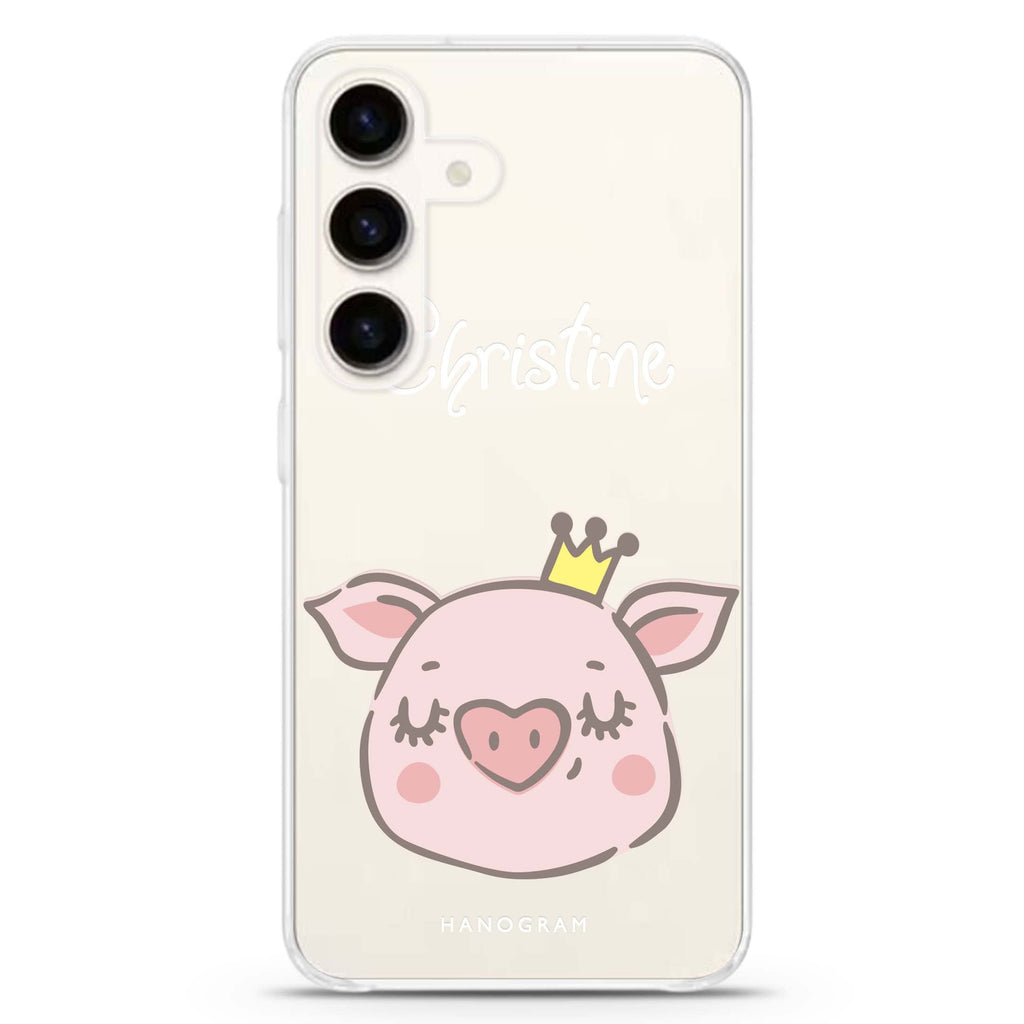 Piggy Queen Samsung Galaxy S26/S25/S24 可加名字水晶透明保護殼正面展示