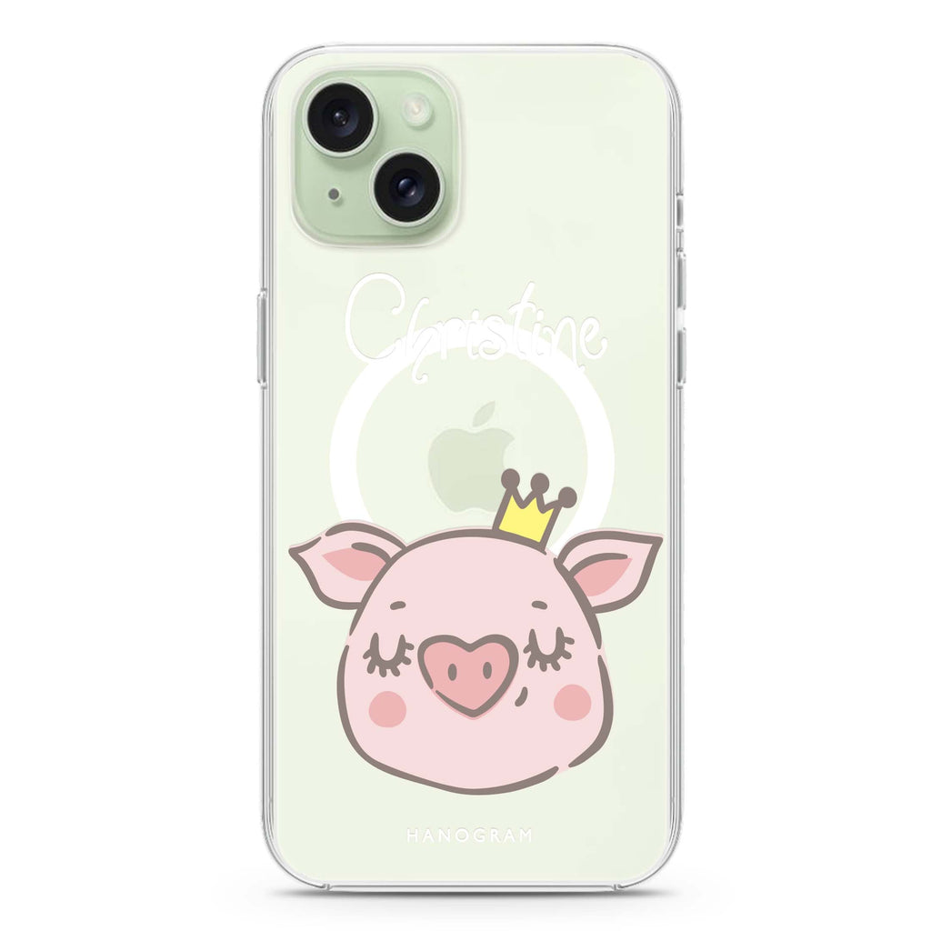 Piggy Queen iPhone 15 Plus Magsafe 兼容水晶透明保護殼