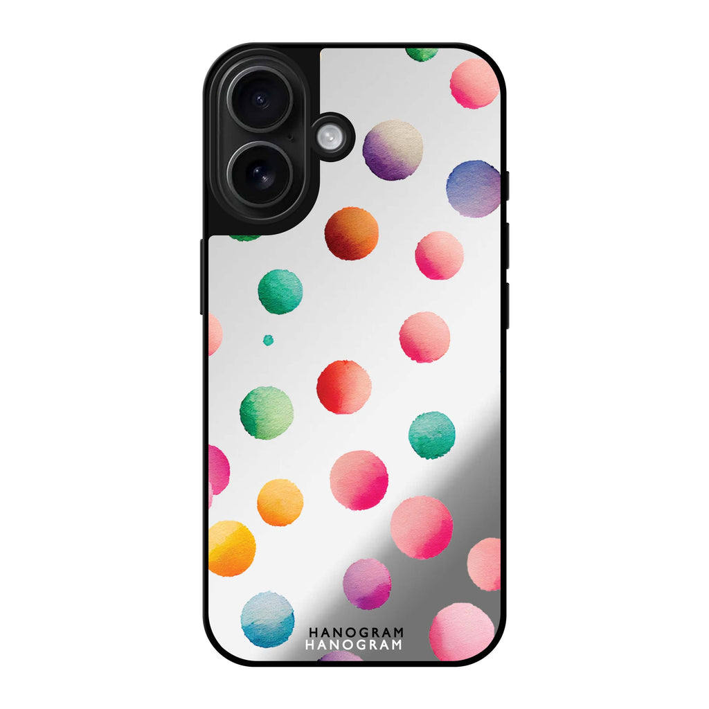 Reflective iPhone 16 Mirror Case –Watercolour Polka Dot Design