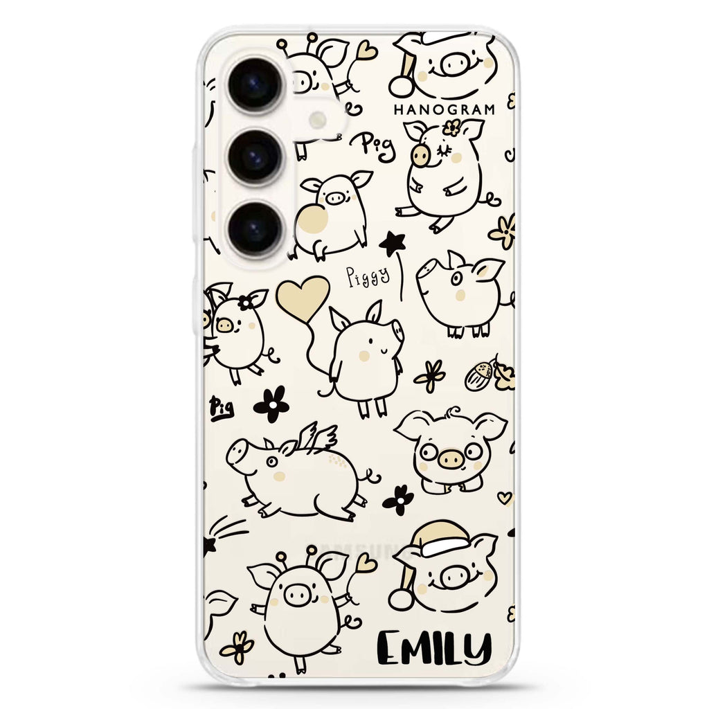 Lovely Piggy Samsung Galaxy S26/S25/S24 可加名字水晶透明保護殼正面展示