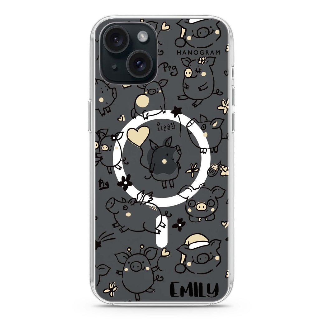 Lovely Piggy iPhone 15 Plus Magsafe 兼容水晶透明保護殼