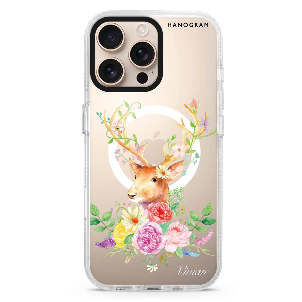 Floral & Deer Magsafe 兼容水晶透明保護殼