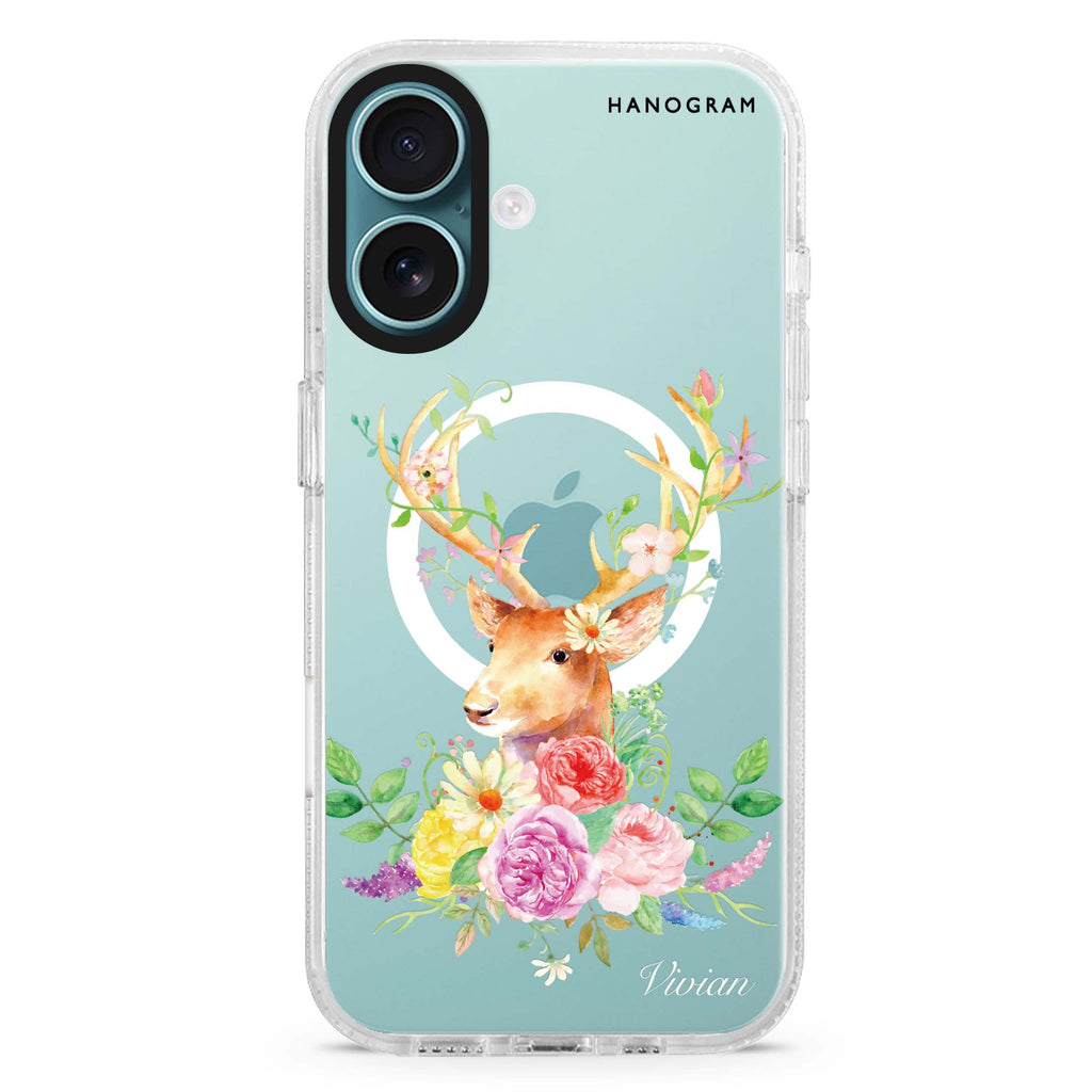 Floral & Deer Magsafe 兼容水晶透明保護殼