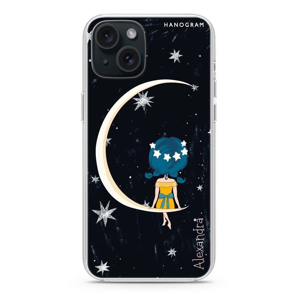 Cute Girl Moon iPhone 15 Magsafe 兼容水晶透明保護殼