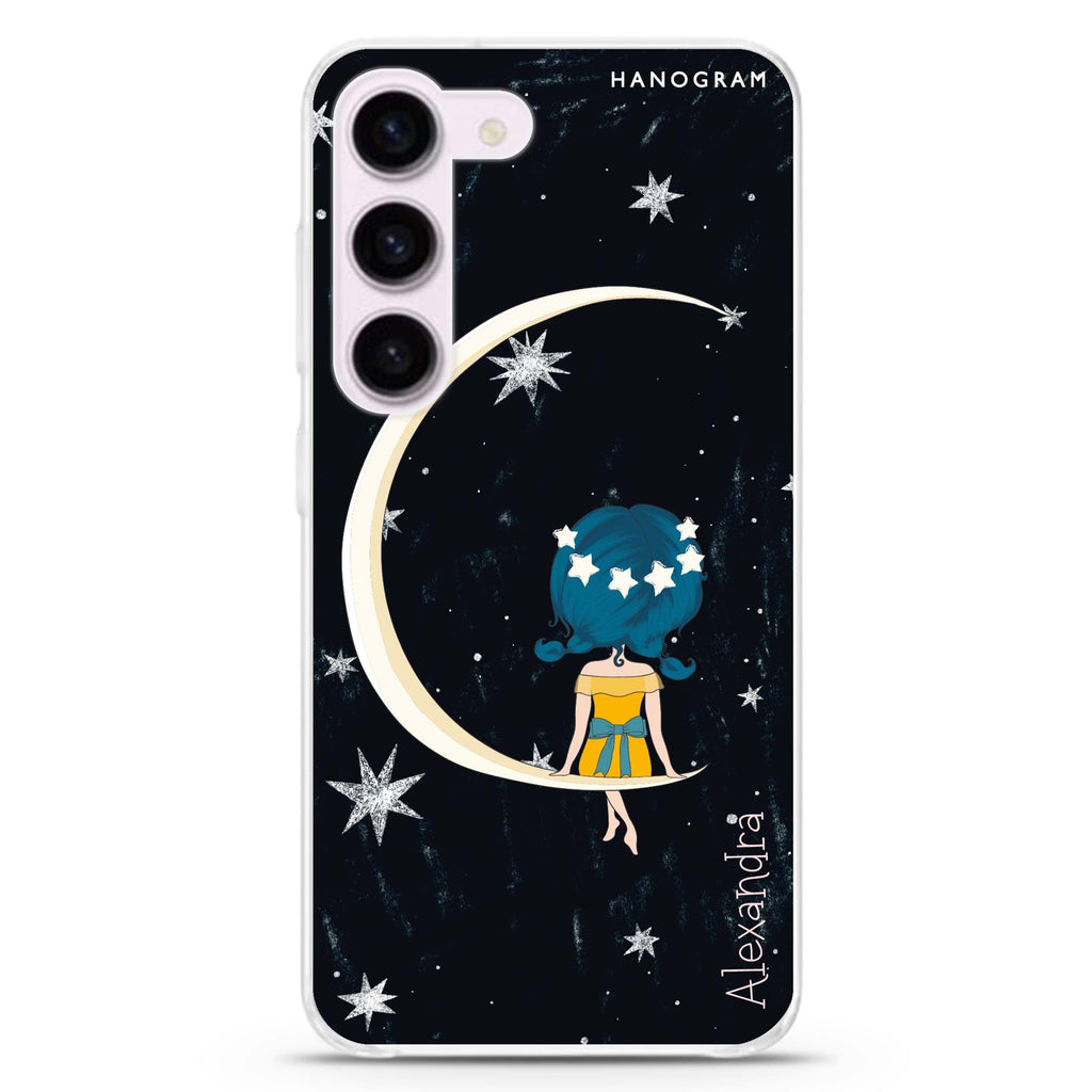 Cute Girl Moon Samsung Galaxy 水晶透明保護殼