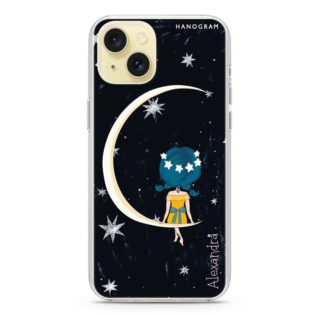 Cute Girl Moon iPhone 15 Plus Magsafe 兼容水晶透明保護殼