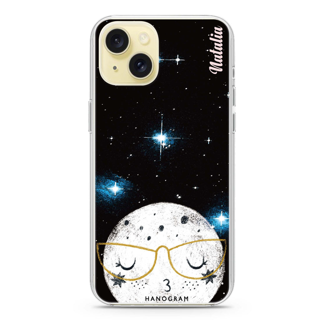 Glasses Moon iPhone 15 Magsafe 兼容水晶透明保護殼