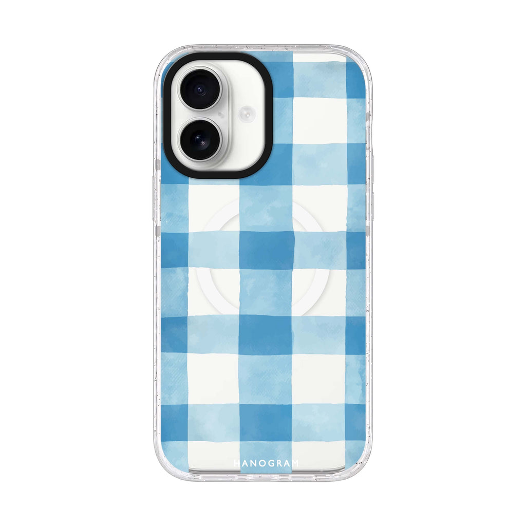 Gingham Sky iPhone 17 水晶透明保護殼正面展示
