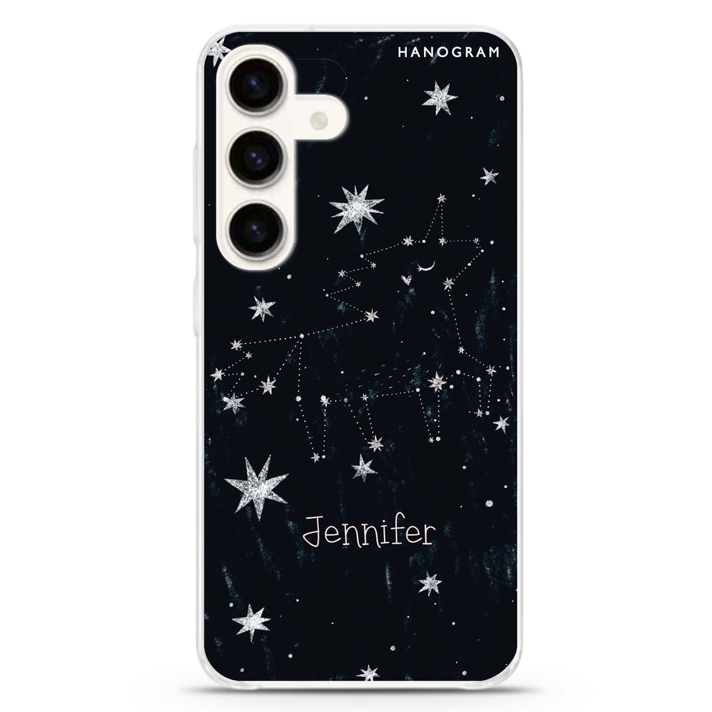Unicorn Night Samsung Galaxy S26/S25/S24 可加名字水晶透明保護殼正面展示
