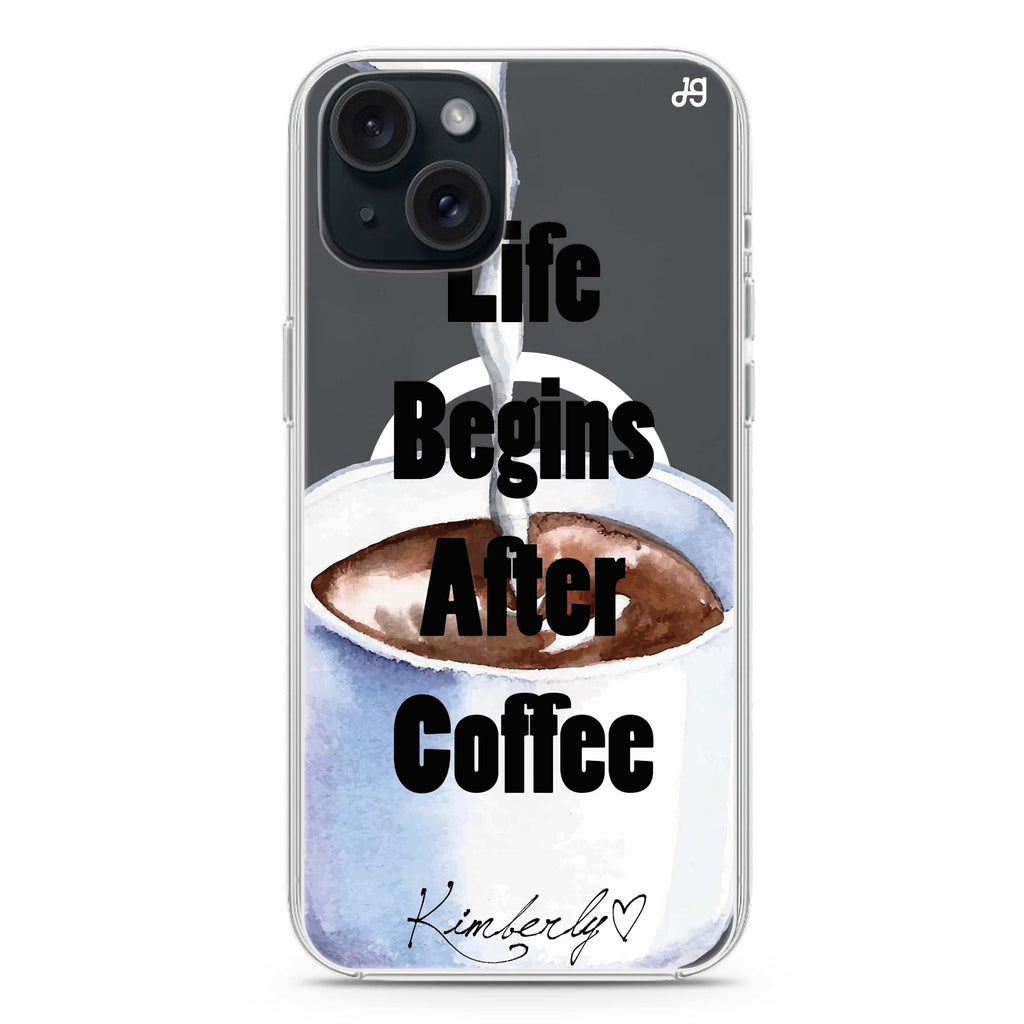 Life begins after coffee iPhone 15 Plus Magsafe 兼容水晶透明保護殼