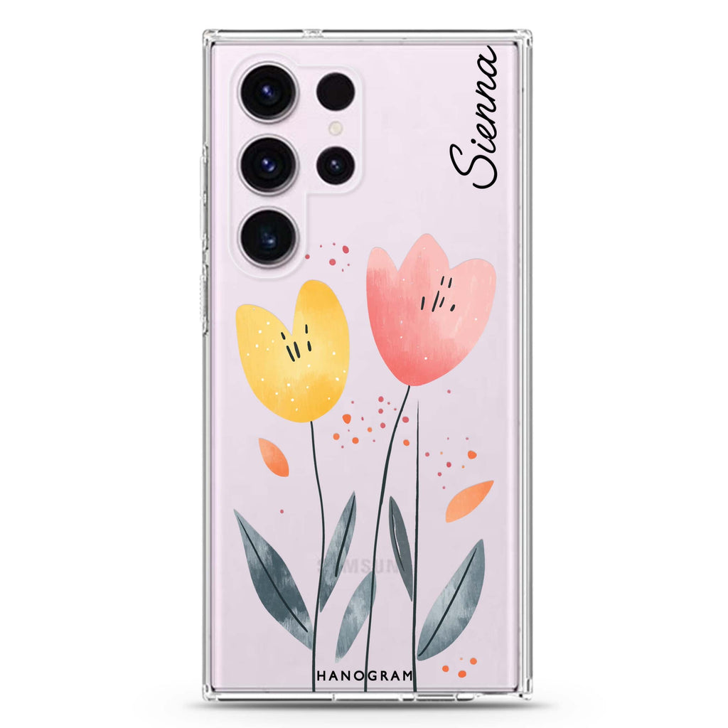 Tulip Twins Samsung Galaxy Ultra 可加名字透明保護殼，適用 S26/S25/S24/S23 Ultra，圖1