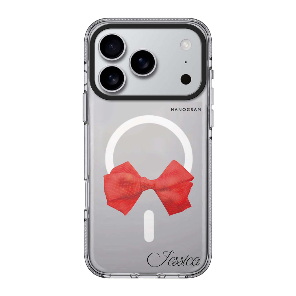 Red Bow iPhone 17 Pro Max MagSafe 水晶透明保護殼 蝴蝶結圖案設計 可自訂名字及字色 圖1