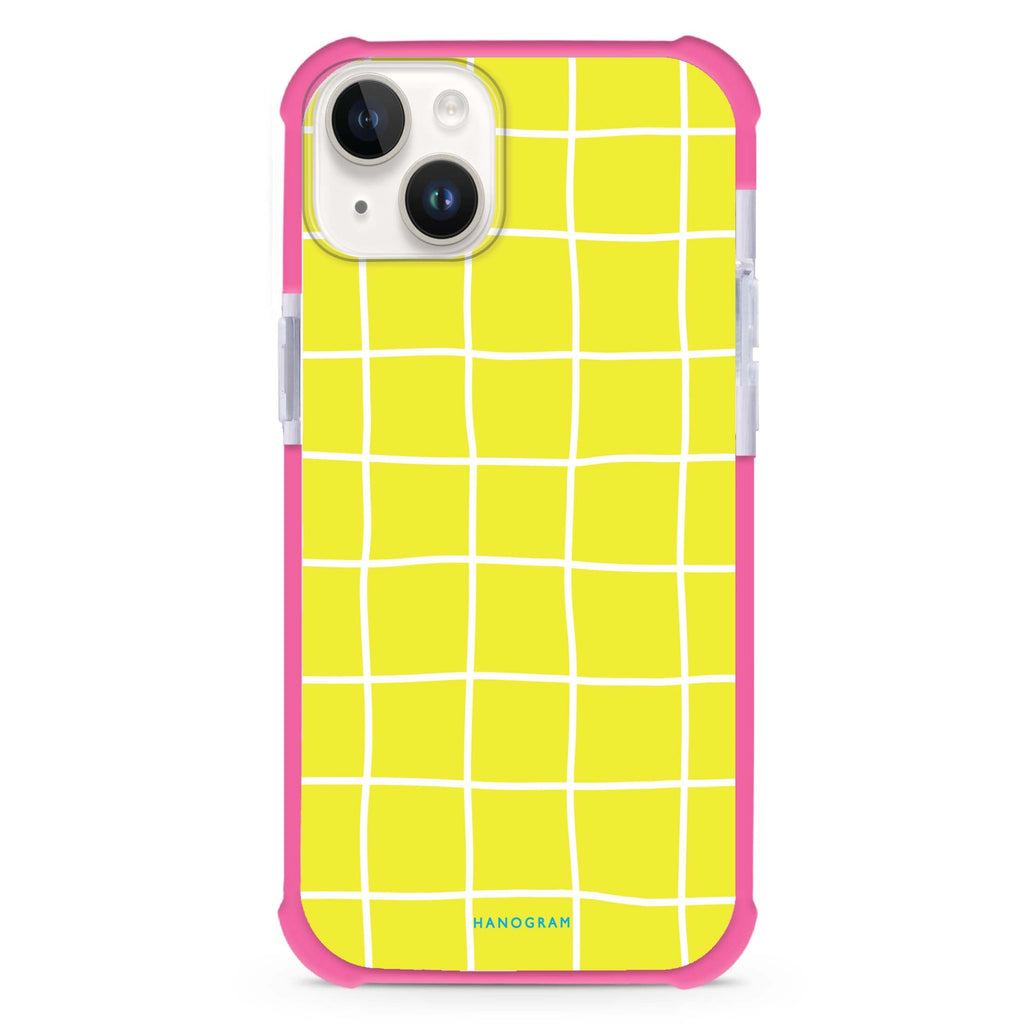 Yellow Checked Pattern iPhone 15 Plus Magsafe 兼容超強防摔保護殼