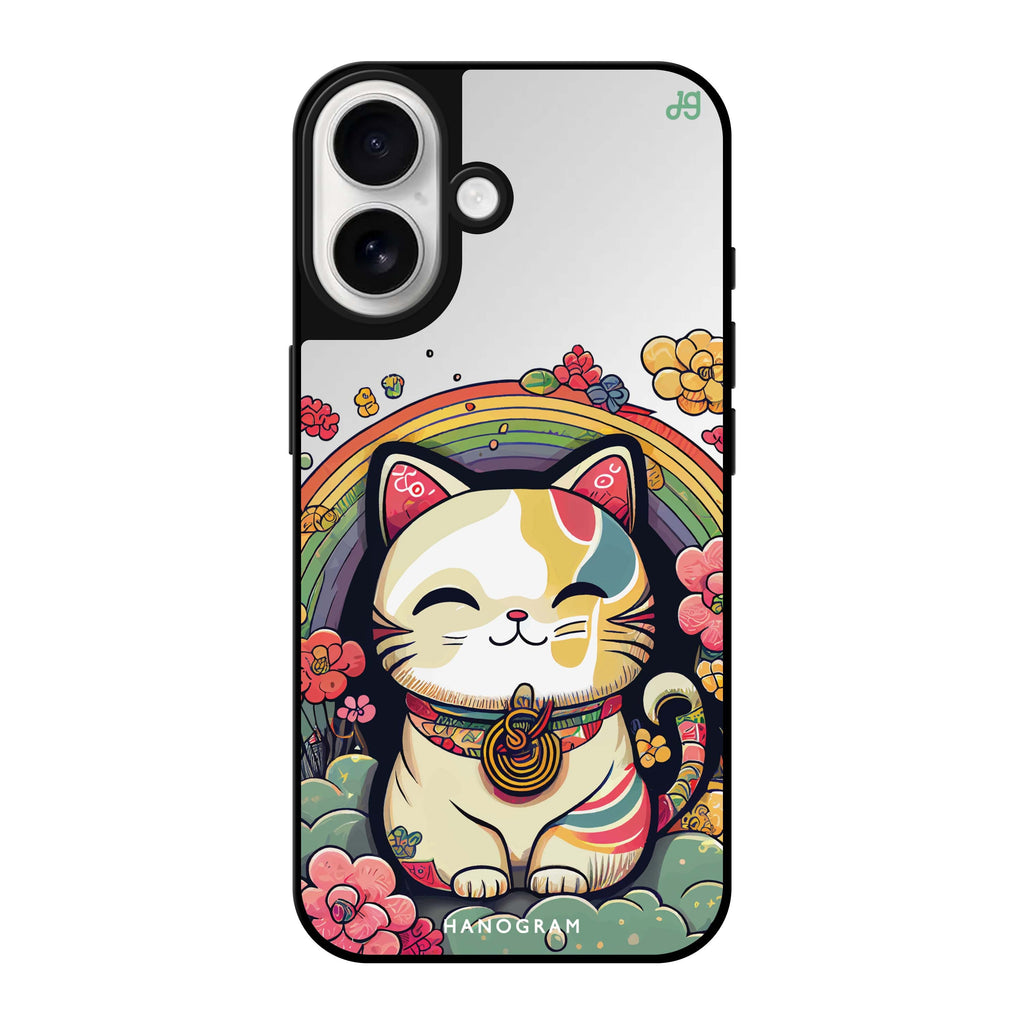 Reflective iPhone 16 Mirror Case –Japanese Lucky Cat Design