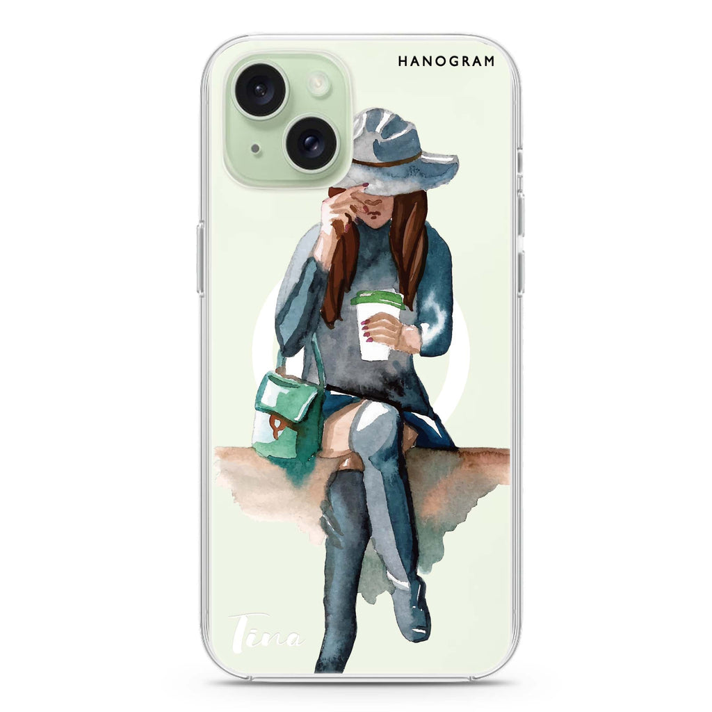 Coffee Girl iPhone 15 Plus Magsafe 兼容水晶透明保護殼