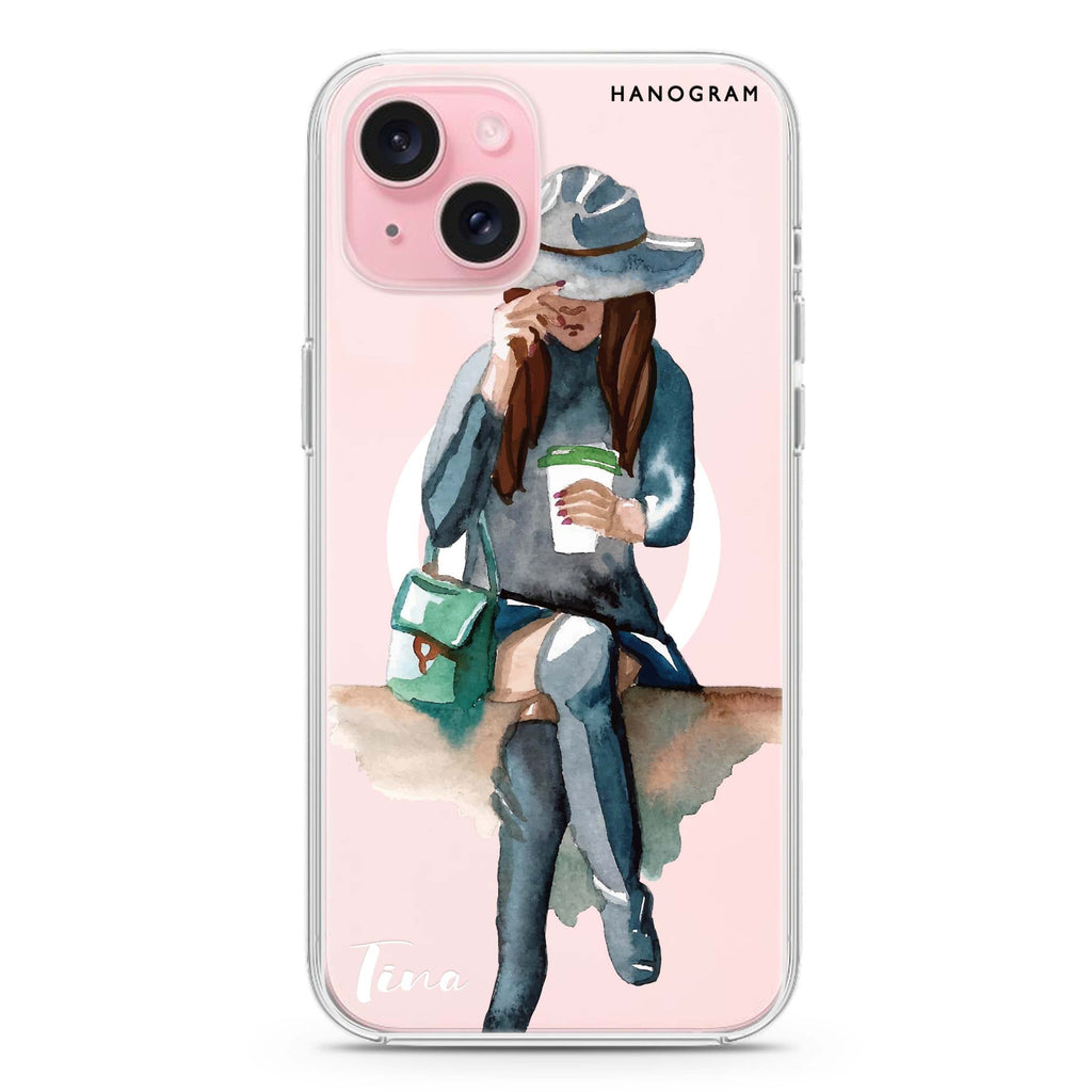 Coffee Girl iPhone 15 Magsafe 兼容水晶透明保護殼