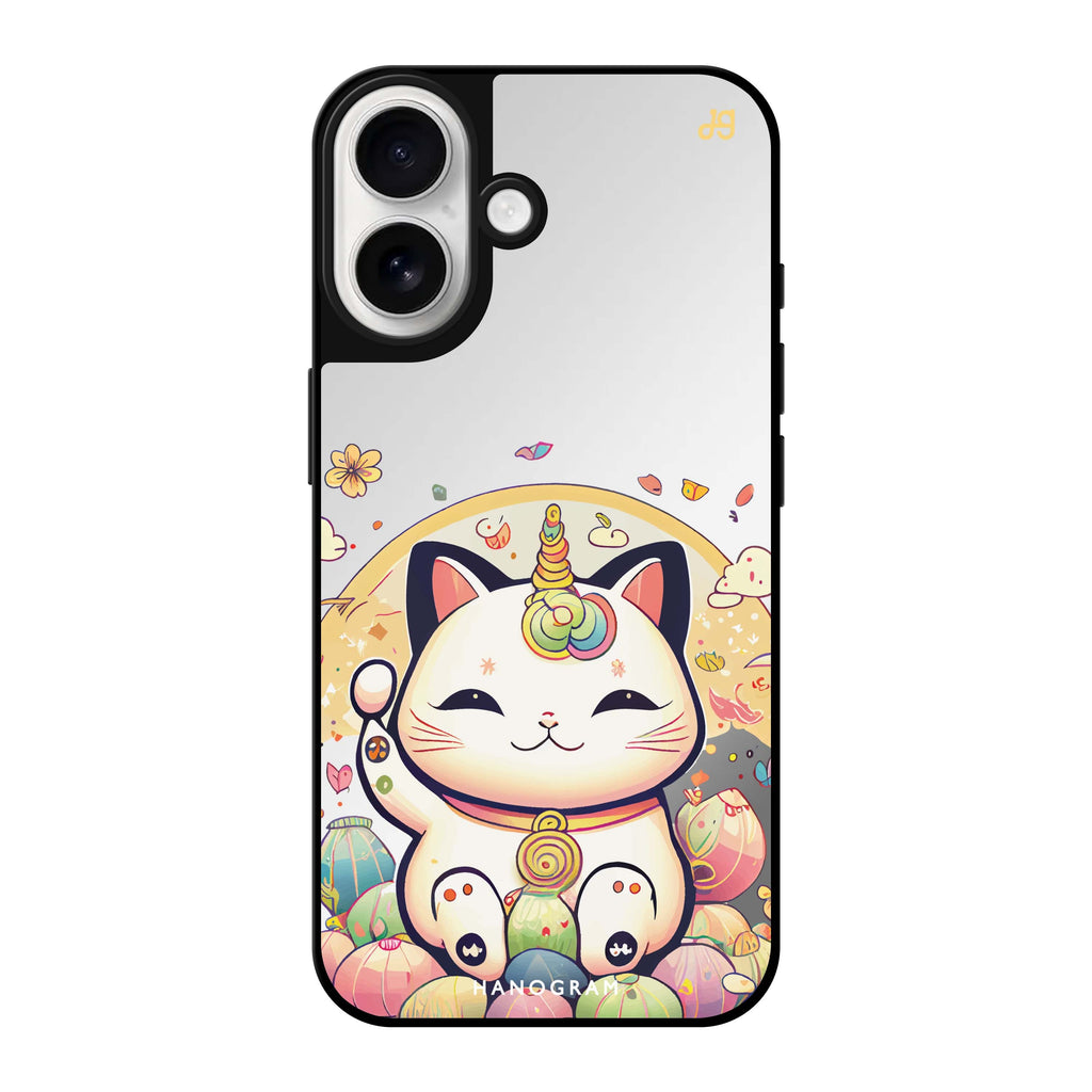 Reflective iPhone 16 Mirror Case –Cute Lucky Cat Design