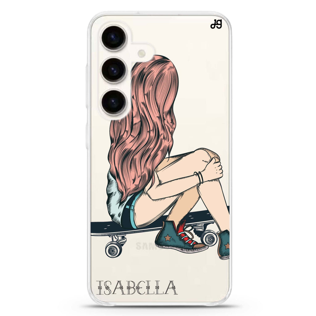 Skater Girl Samsung Galaxy S26/S25/S24 可加名字水晶透明保護殼正面展示