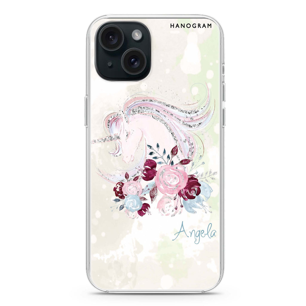 Unicorn & Floral iPhone 15 Magsafe 兼容水晶透明保護殼