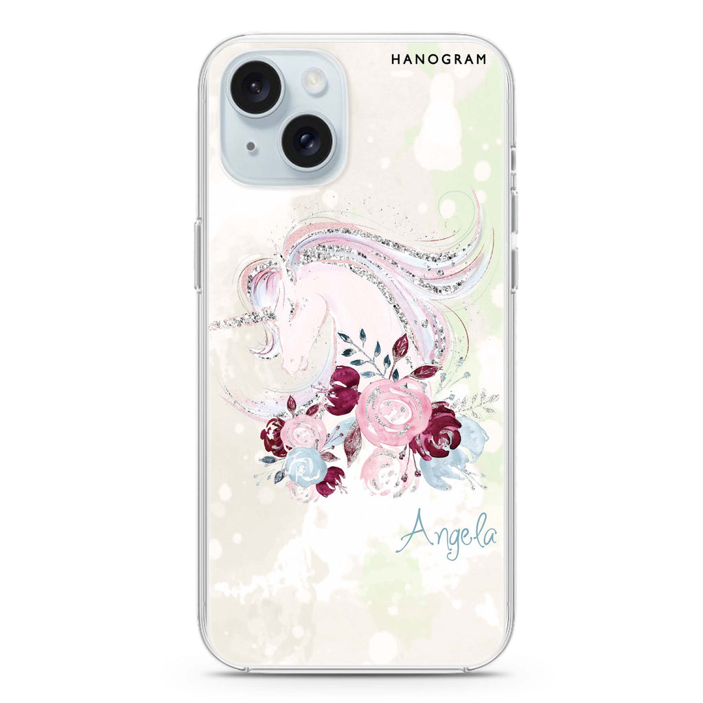Unicorn & Floral iPhone 15 Plus Magsafe 兼容水晶透明保護殼