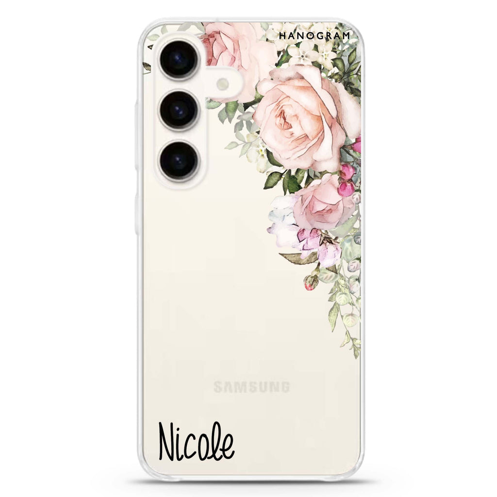 Elegant Rose I Samsung Galaxy S26/S25/S24 可加名字水晶透明保護殼正面展示