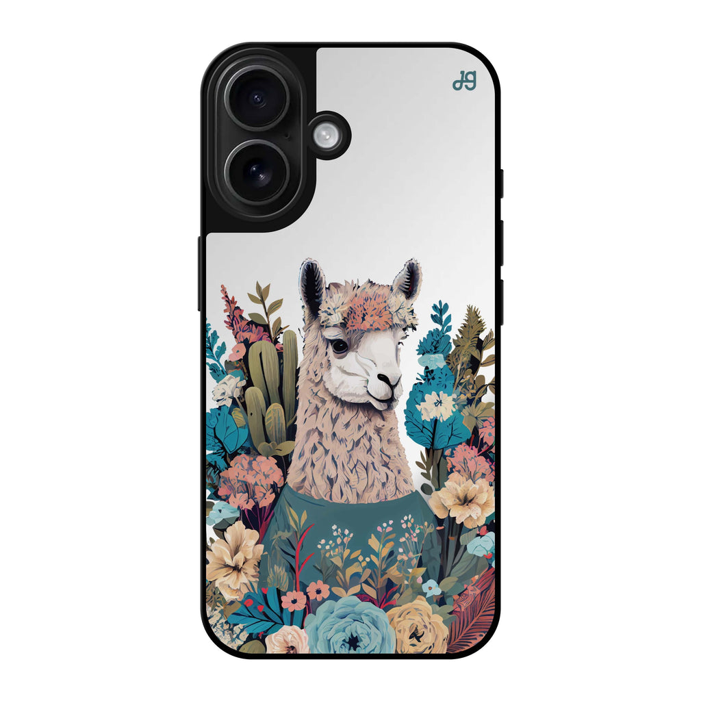 Reflective iPhone 16 Mirror Case –Lama in the garden Design
