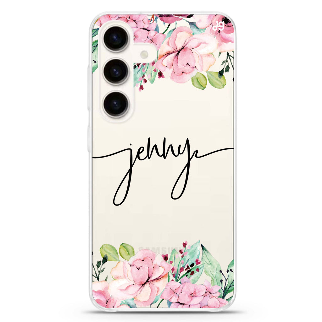 Floral Dream I Samsung Galaxy S26/S25/S24 可加名字水晶透明保護殼正面展示