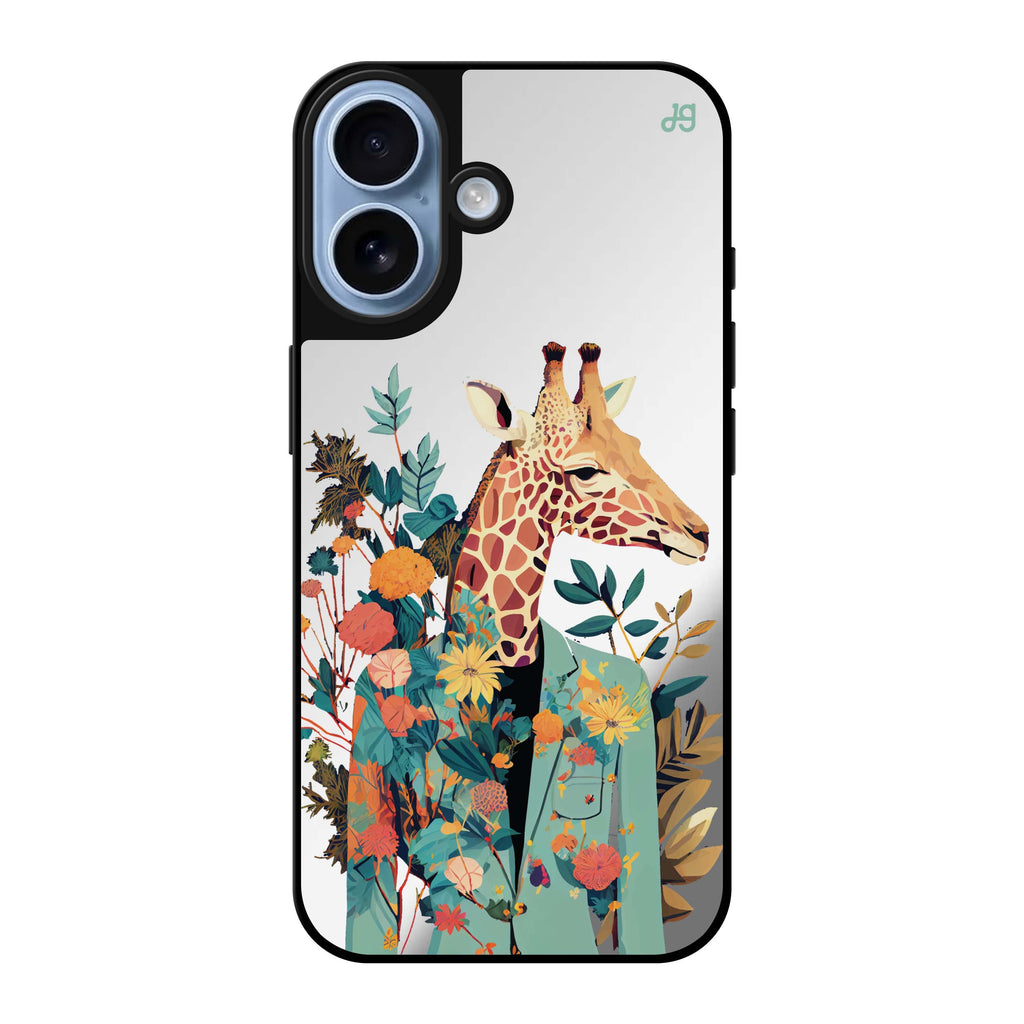 Reflective iPhone 16 Mirror Case –Giraffe & floral Design