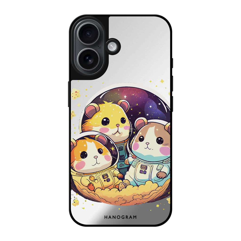 Reflective iPhone 16 Mirror Case –Cute space squirrels Design