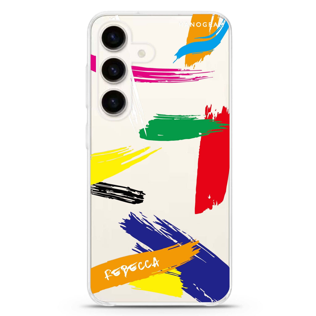 Brush Paint Samsung Galaxy S26/S25/S24 可加名字水晶透明保護殼正面展示