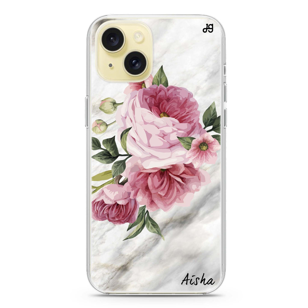 Floral & Marble iPhone 15 Magsafe 兼容水晶透明保護殼