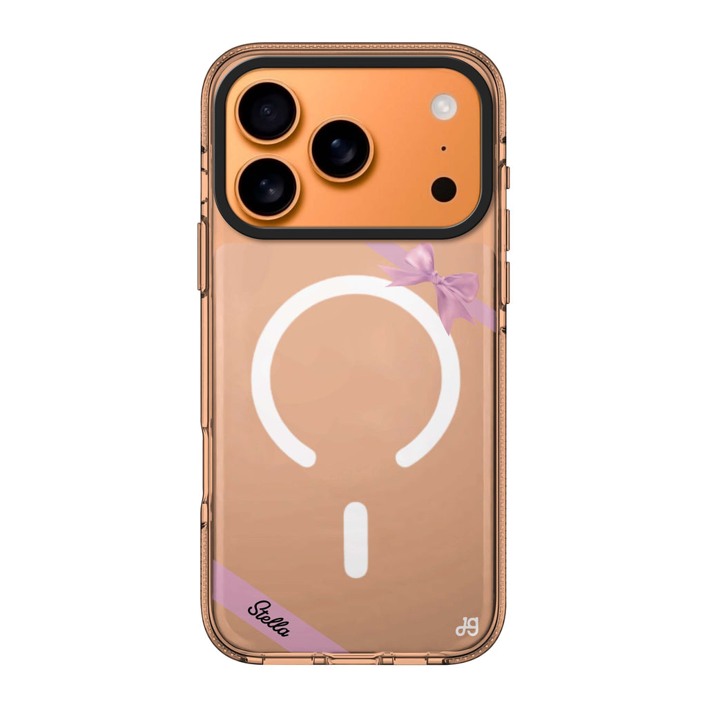 Pink Bow iPhone 17 Pro Max MagSafe 水晶透明保護殼 蝴蝶結圖案設計 可自訂名字及字色 圖1
