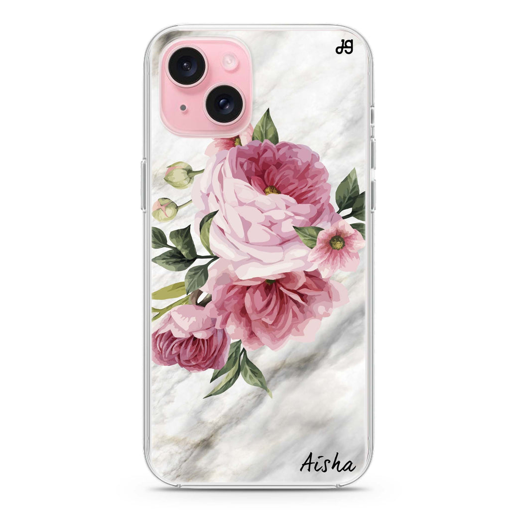 Floral & Marble iPhone 15 plus 水晶透明保護殼