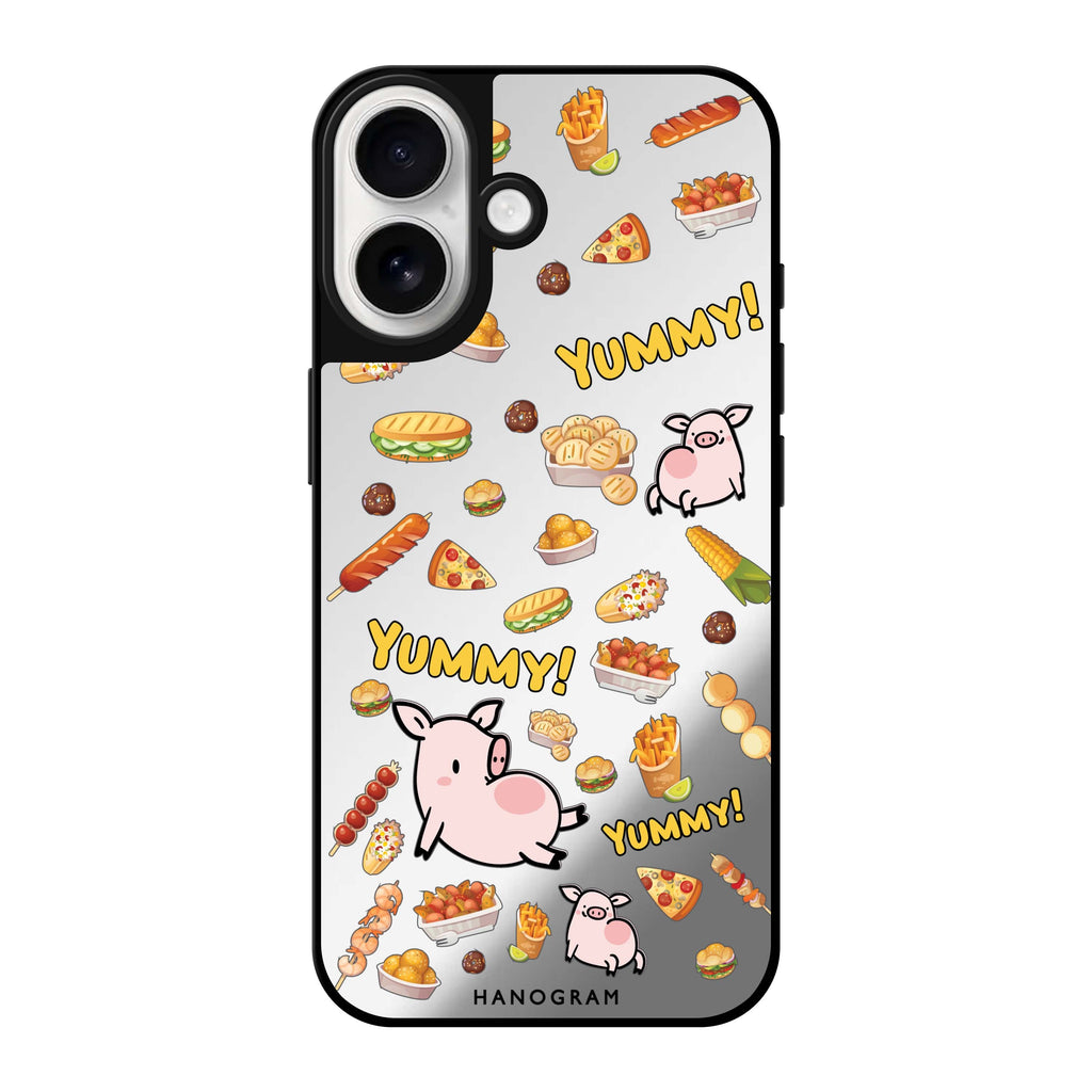 Reflective iPhone 16 Mirror Case –Yummy Piggy Design