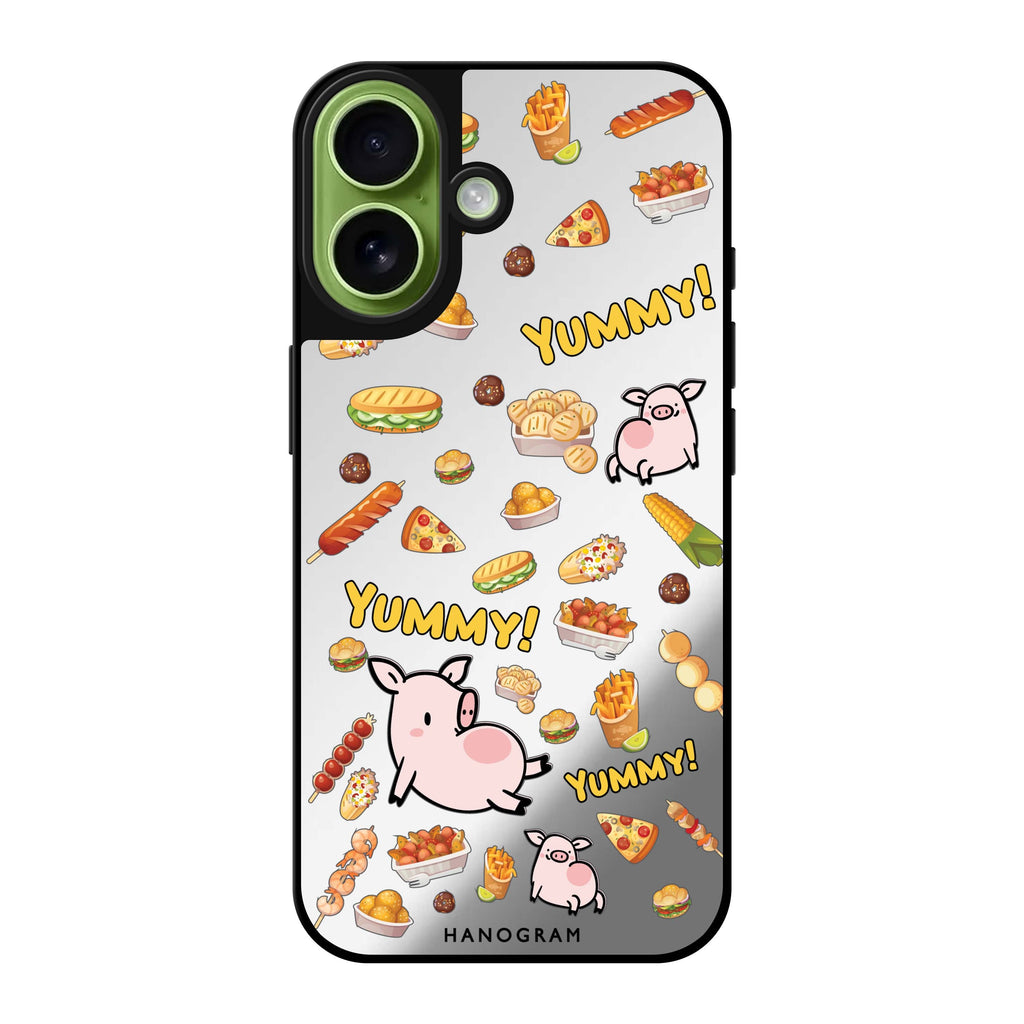 Reflective iPhone 16 Mirror Case –Yummy Piggy Design