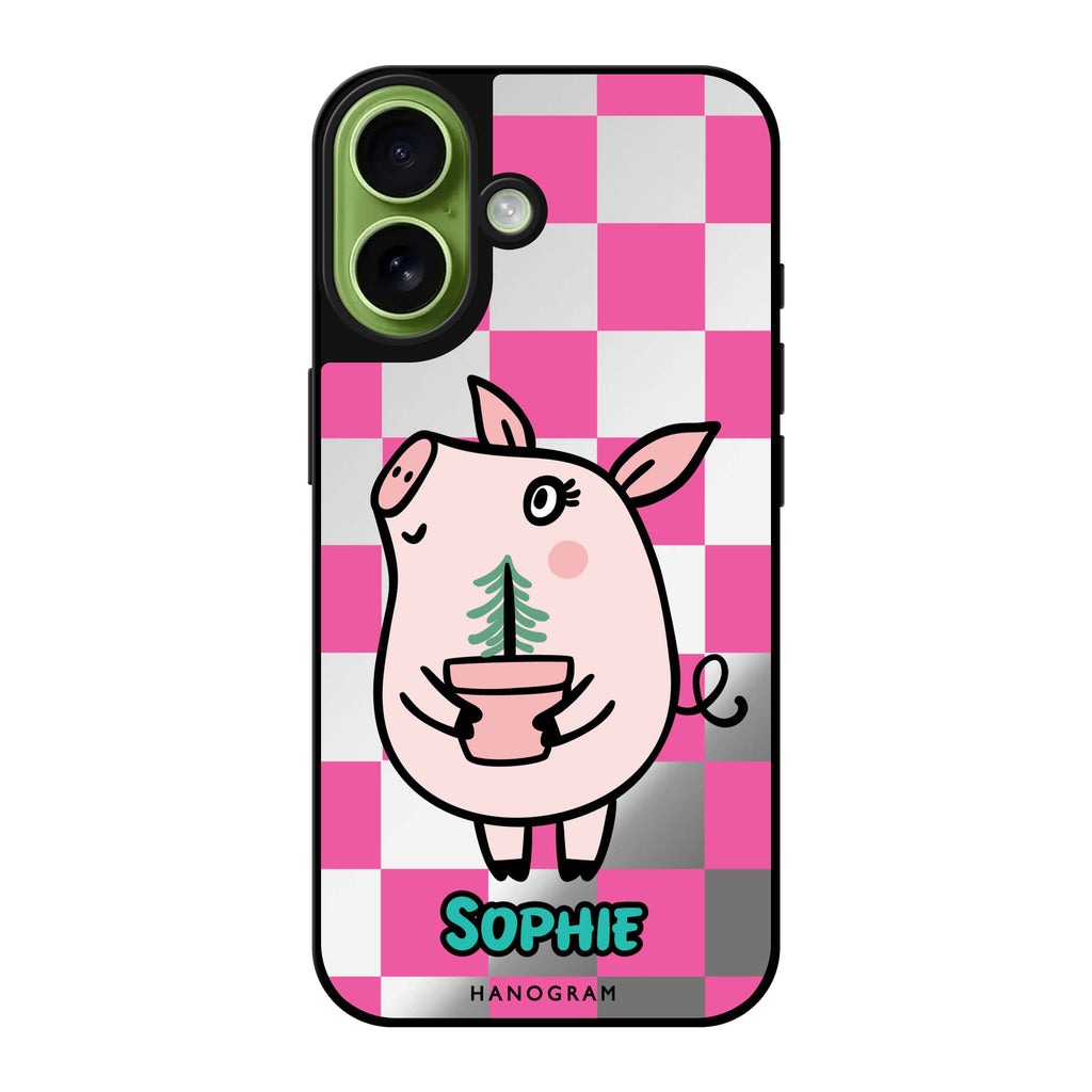 Reflective iPhone 16 Mirror Case –Lovely Pig Design