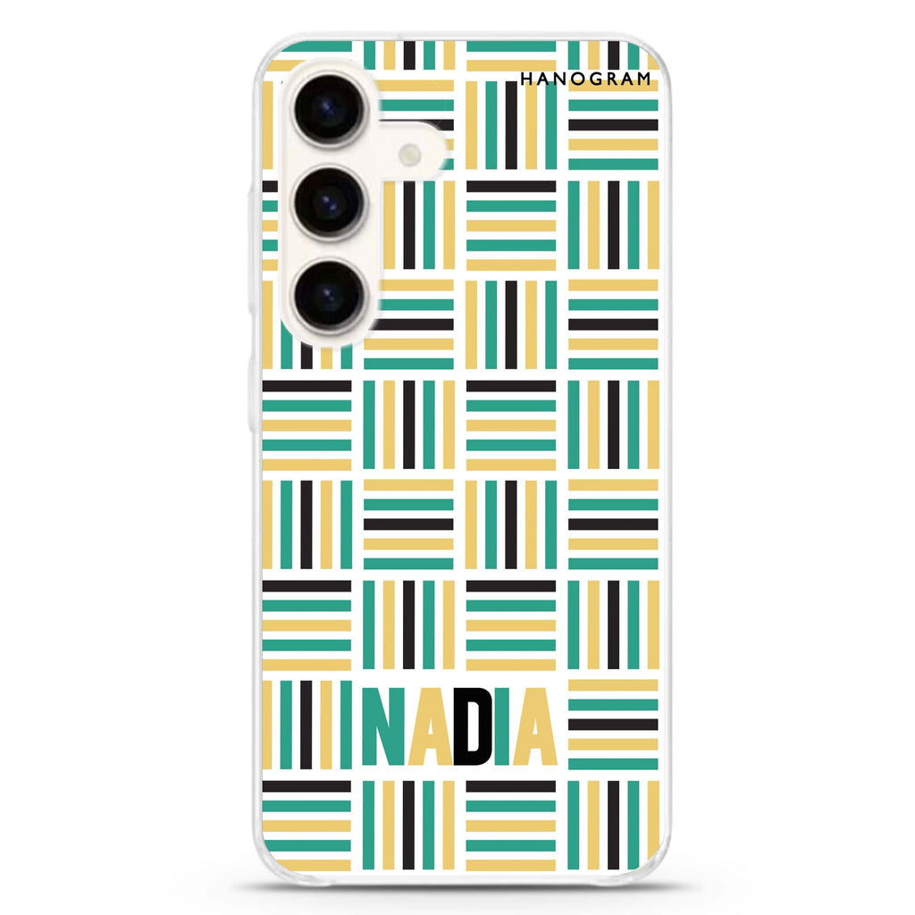 Stripes Camo Samsung Galaxy S26/S25/S24 可加名字水晶透明保護殼正面展示