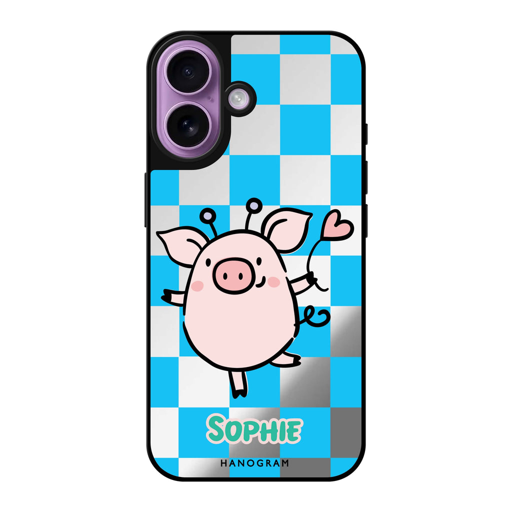 Reflective iPhone 16 Mirror Case –Happy Pig Design