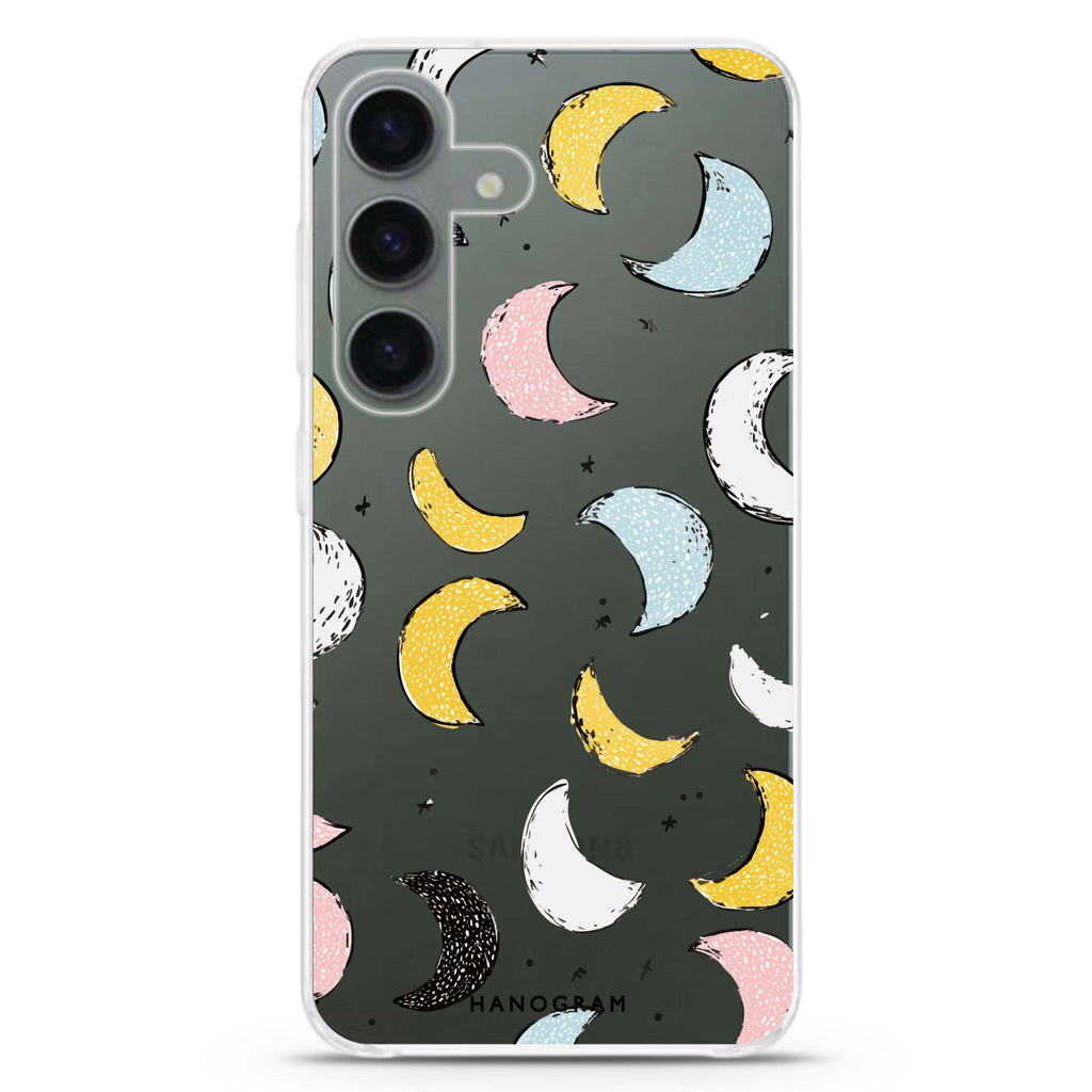 Dreamy Moon Doodles Samsung Galaxy S26/S25/S24 水晶透明保護殼正面展示