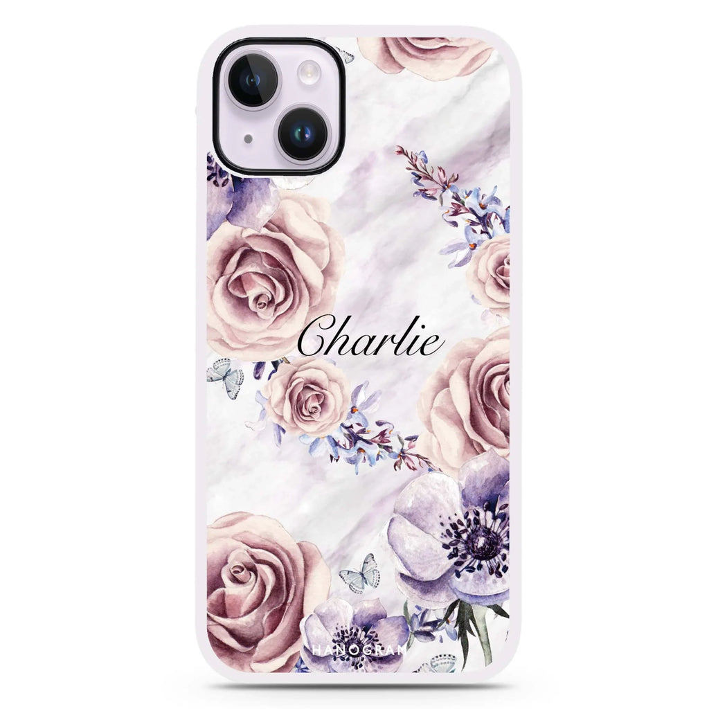 White Marble & Flower iPhone 15 Plus 防衝擊保護殼