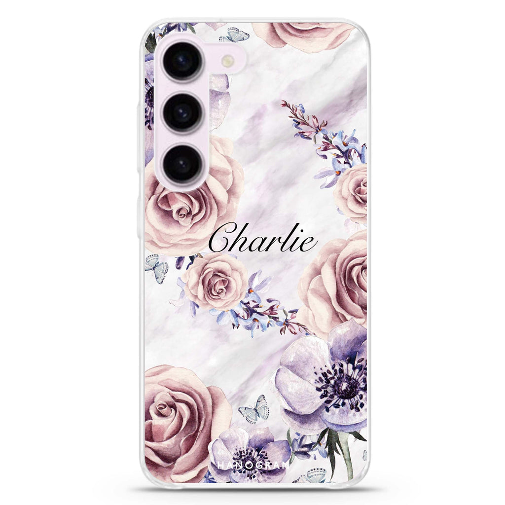White Marble & Flower Samsung Galaxy 水晶透明保護殼