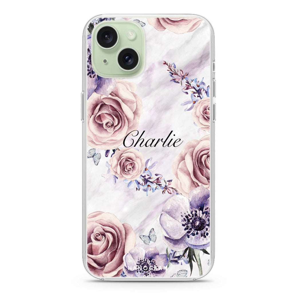 White Marble & Flower iPhone 15 水晶透明保護殼