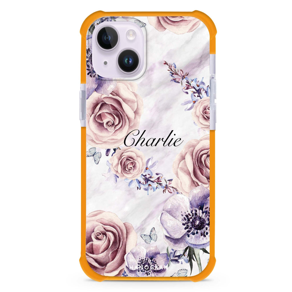White Marble & Flower iPhone 15 Plus Magsafe 兼容超強防摔保護殼
