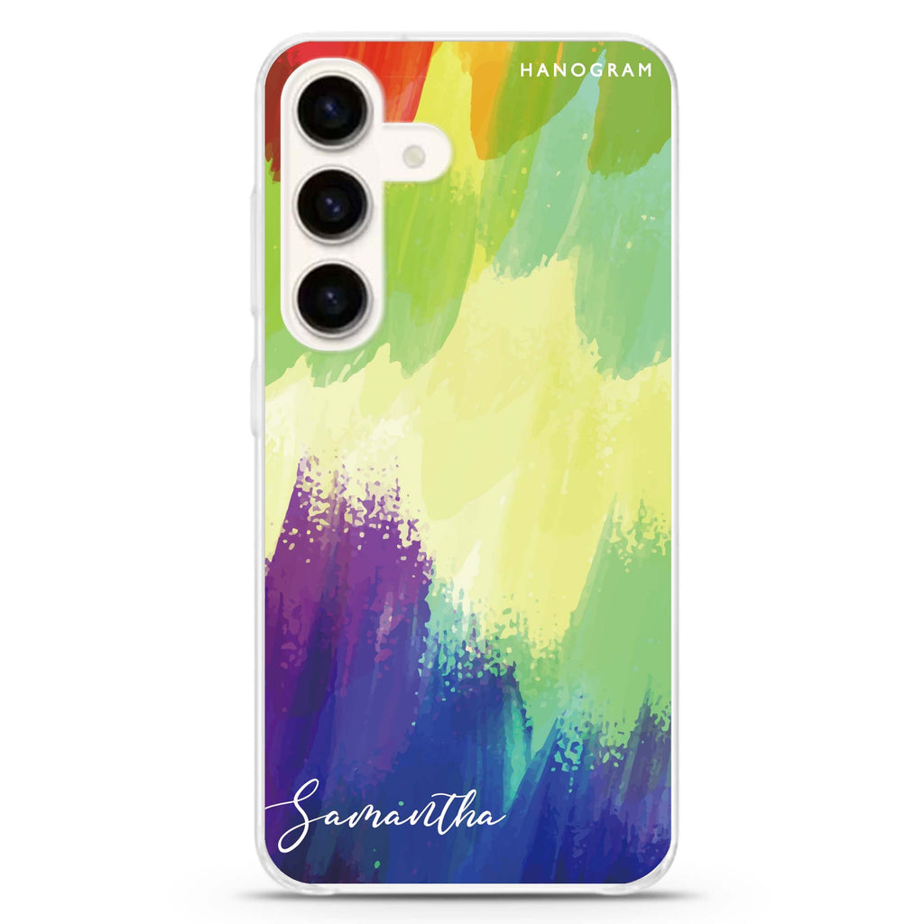 Watercolor Abstract Samsung Galaxy S26/S25/S24 可加名字水晶透明保護殼正面展示