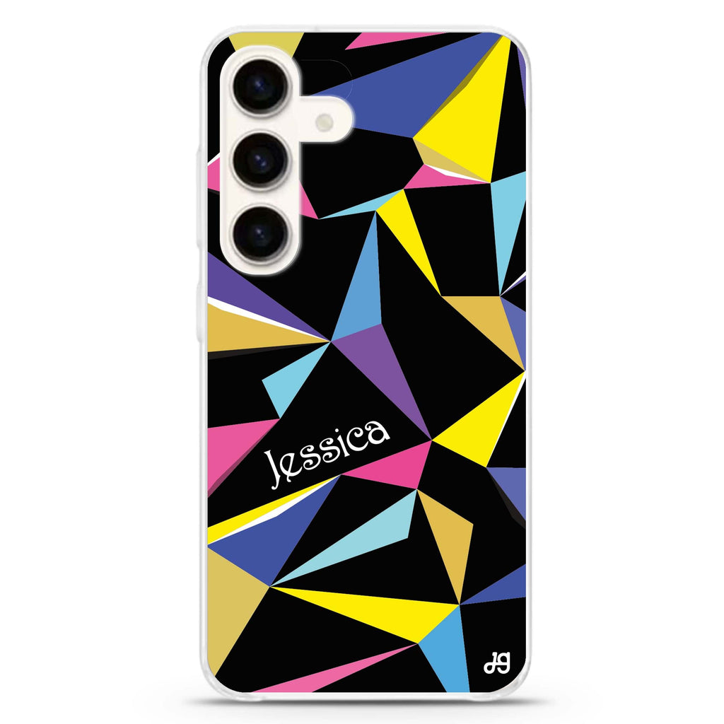 Geometric Samsung Galaxy S26/S25/S24 可加名字水晶透明保護殼正面展示