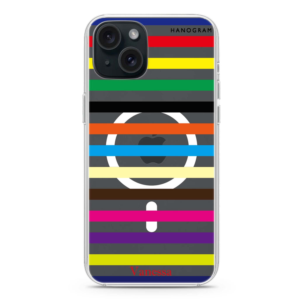 colorful stripe iPhone 15 Magsafe 兼容水晶透明保護殼