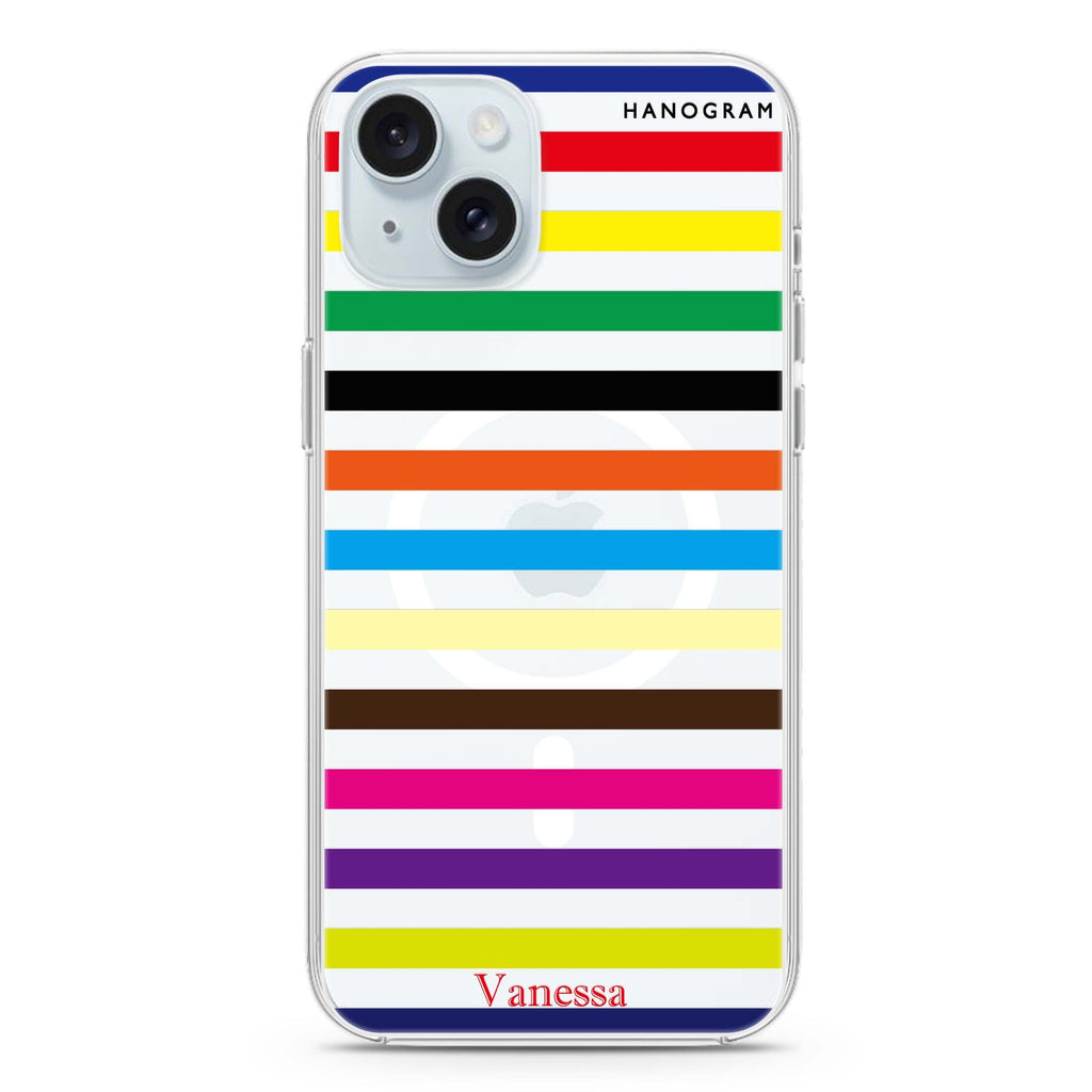 colorful stripe iPhone 15 Plus Magsafe 兼容水晶透明保護殼