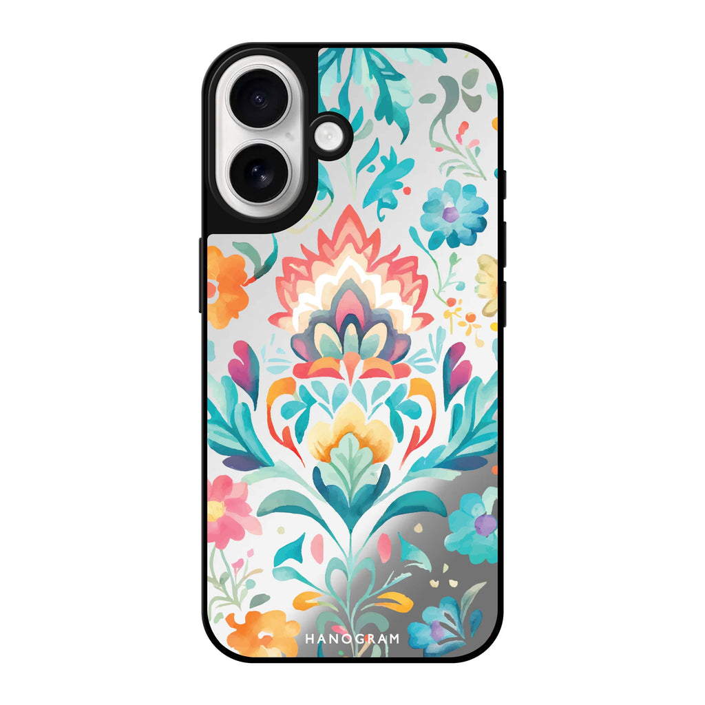 Reflective iPhone 16 Mirror Case –Watercolor Floral Design
