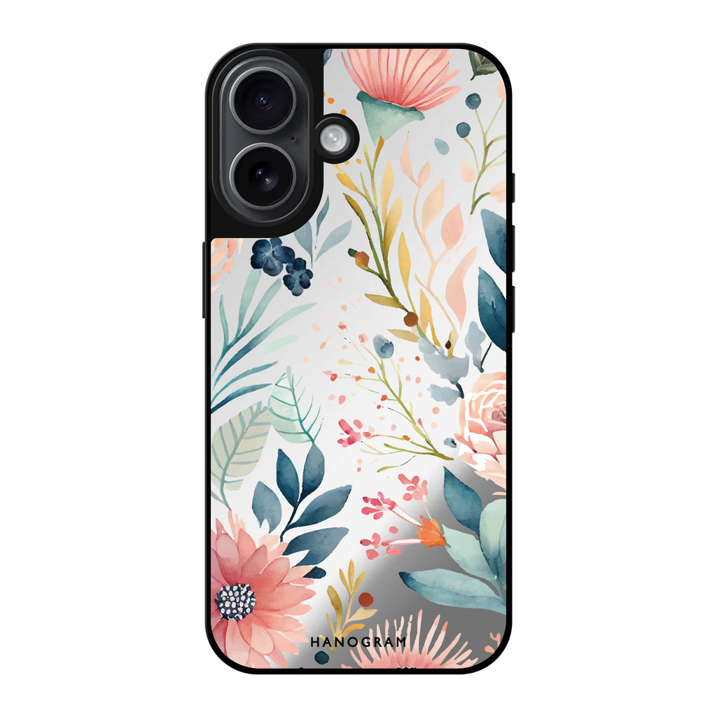 Reflective iPhone 16 Mirror Case –Floral Pattern Design
