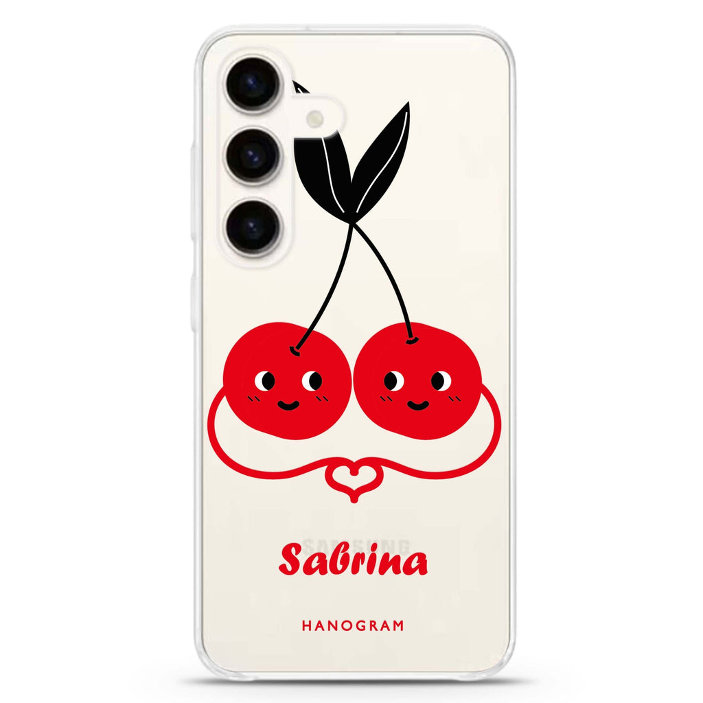 Lovely Cherries I Samsung Galaxy S26/S25/S24 可加名字水晶透明保護殼正面展示